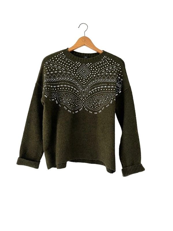 River Island size XS (6-8) dark green embellished jumper