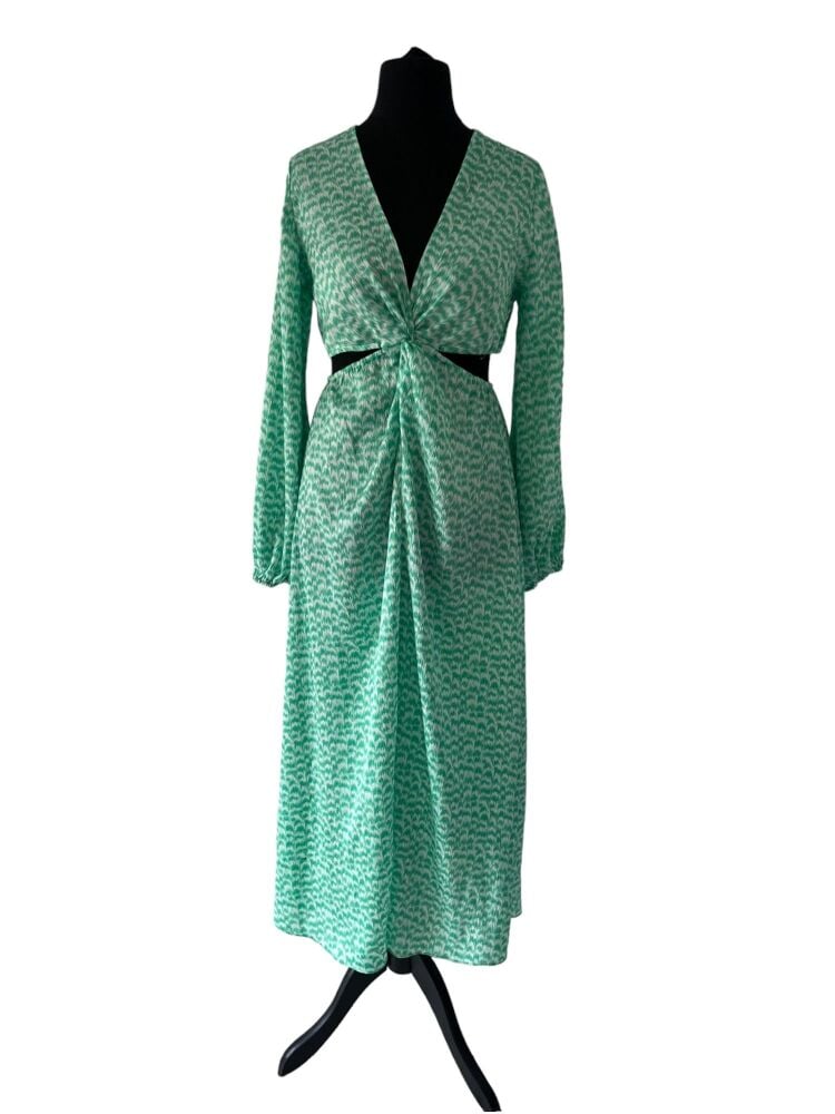 H&M size XS (6-8) green cut out long sleeve maxi dress