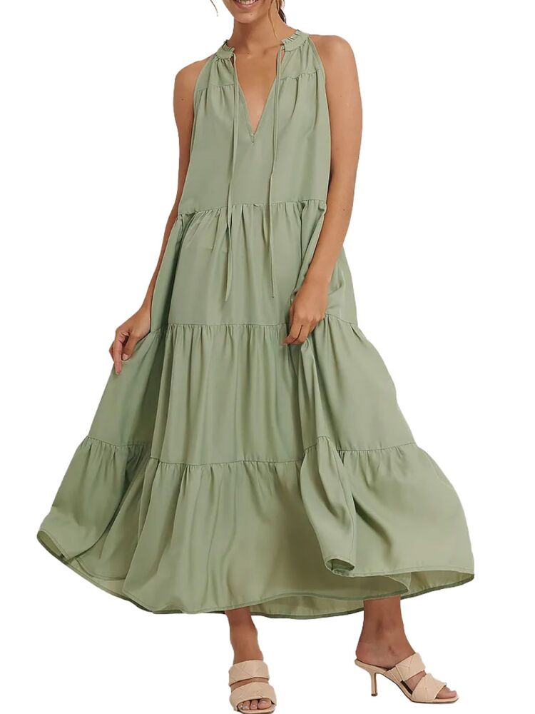 New NA-KD khaki keyhole detail tiered maxi dress sizes 8 & 10