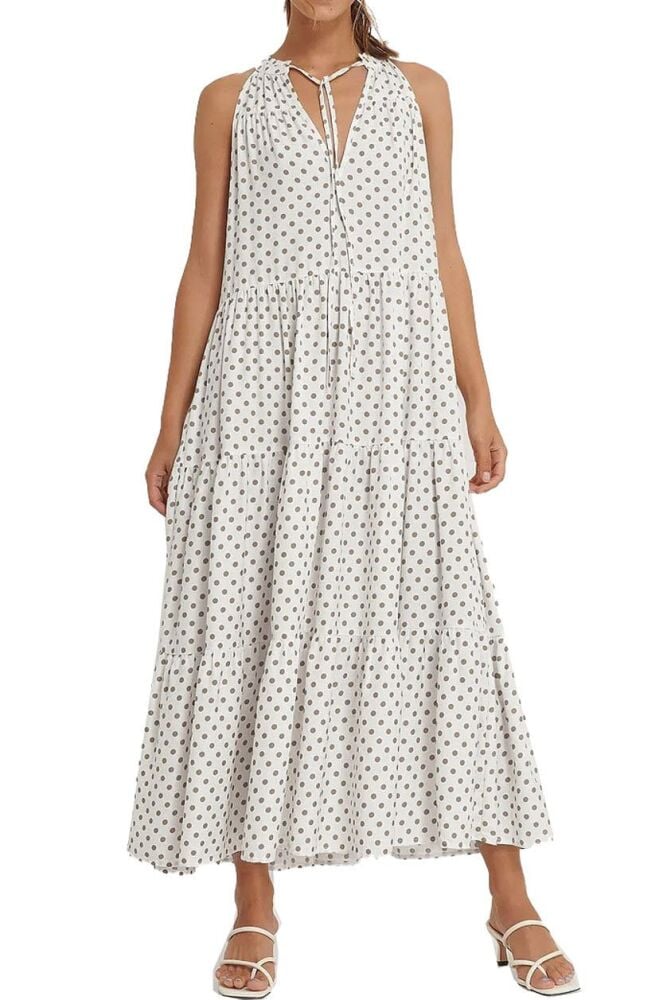 New NA-KD white spot print keyhole detail tiered maxi dress sizes 8 & 10