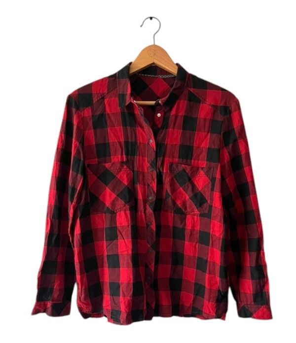 Bershka size 8 red & black check long sleeve shirt