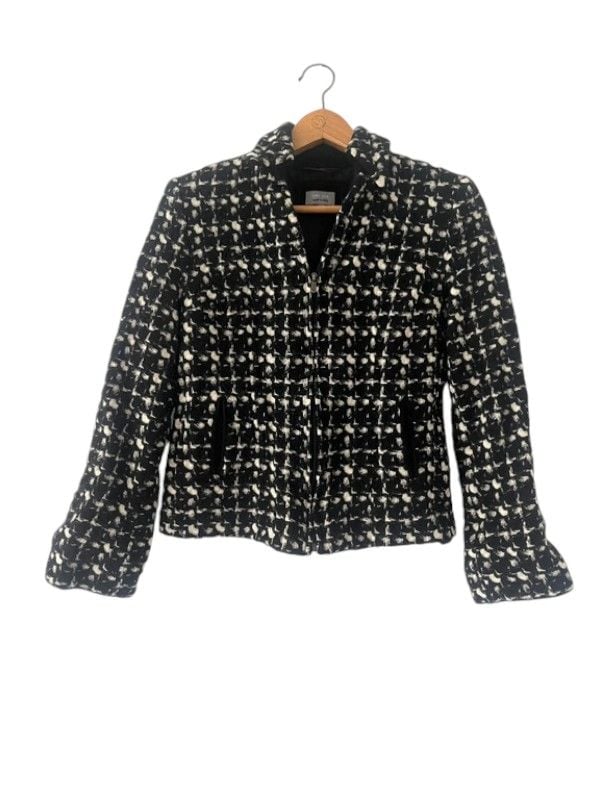 Per Una size 12 black & cream long sleeve wool jacket