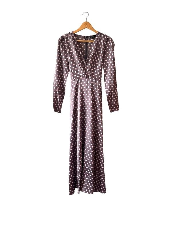 Dorothy Perkins Size 10 Purple Polka Dot Long Sleeve Maxi Dress