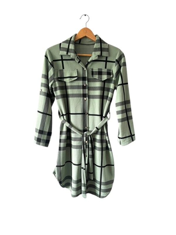 Size 8 green & black check long sleeve shirt dress