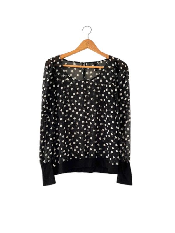 Next size 12 black polka dot long sleeve sheer blouse