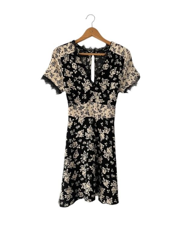 New Look size 12 black & cream floral print short sleeve dress