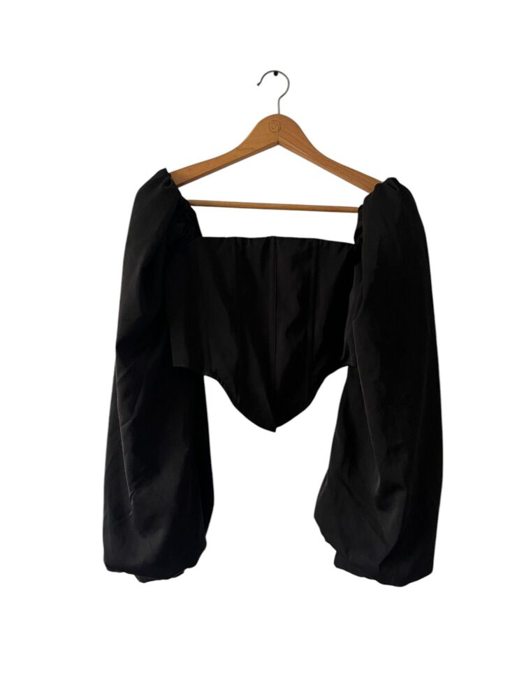 Boohoo Size 8 Black Off The Shoulder Boned Bodice Top