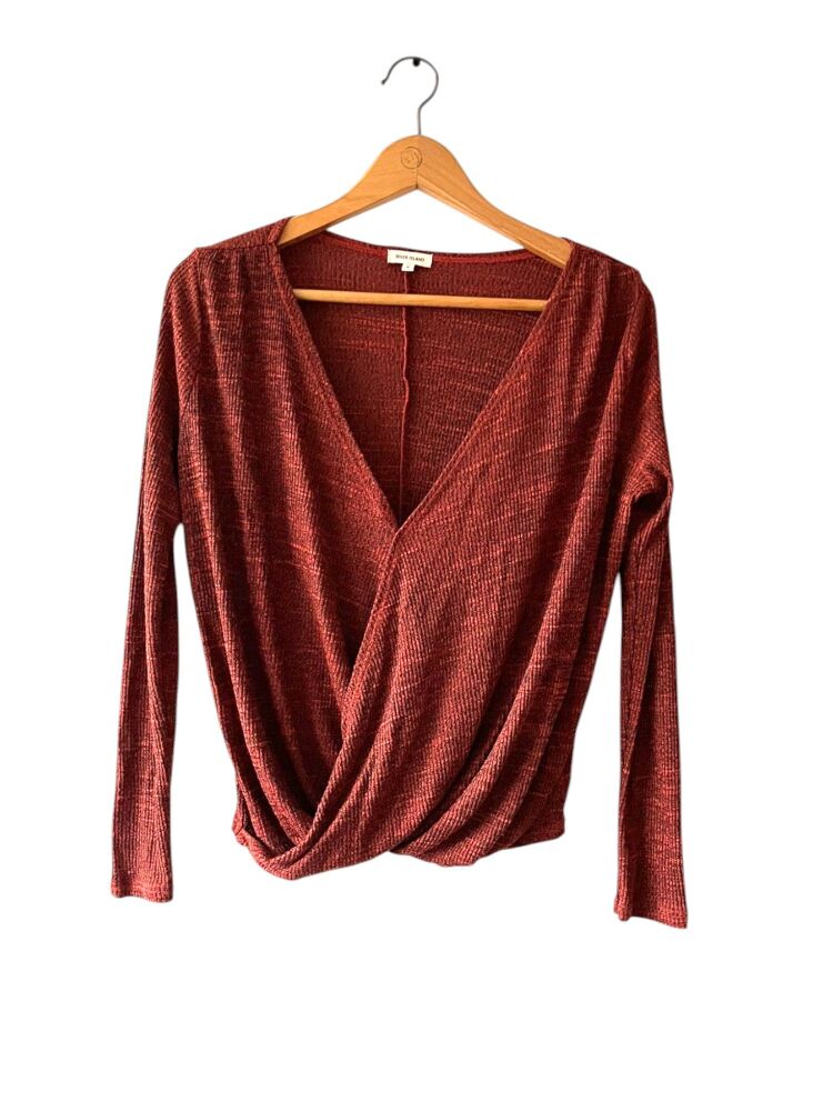 River Island Size 8 Burnt Orange Thin Knit Cross Over Jumper