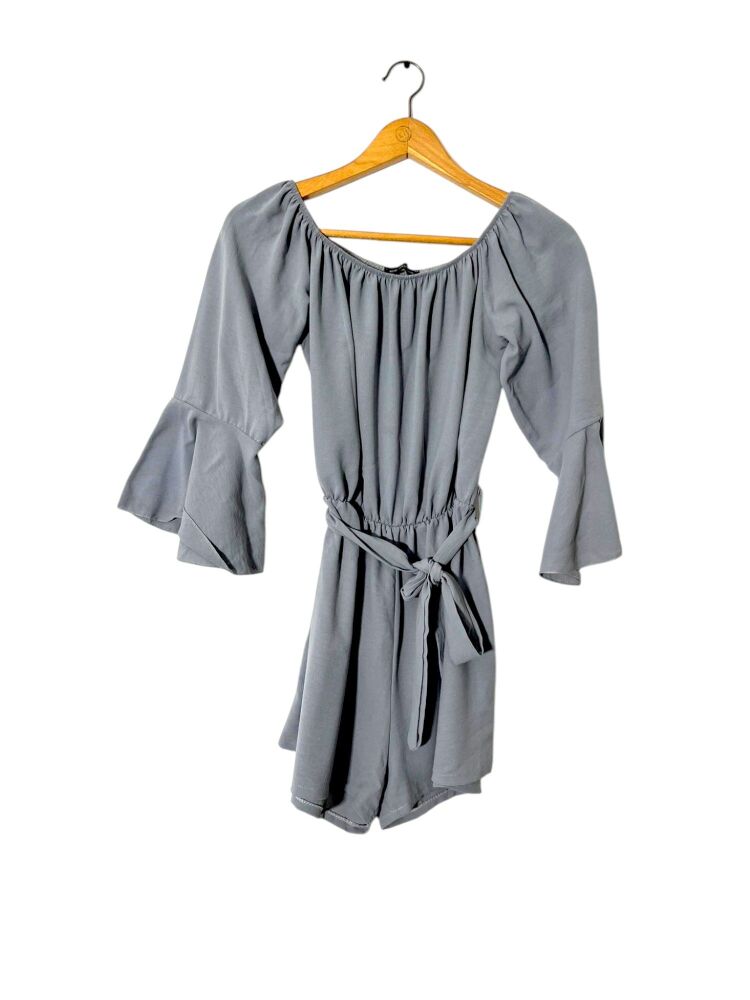 New Collection Size 12 Grey/Blue Off The Shoulder Playsuit