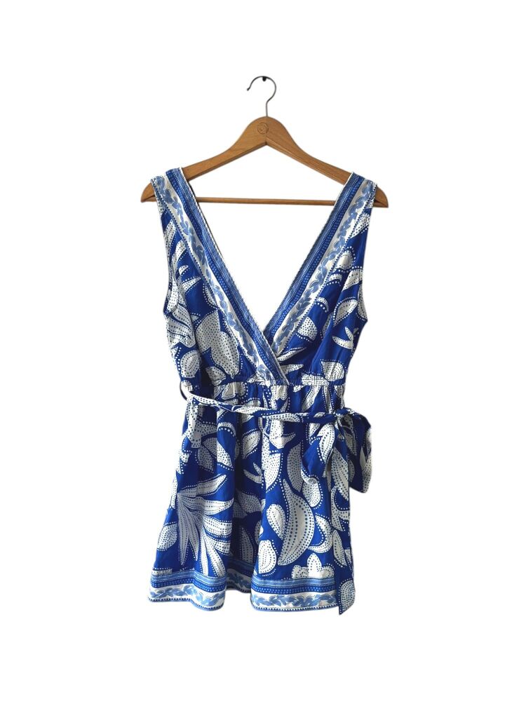 New Look Size L Blue Paisley Print Playsuit