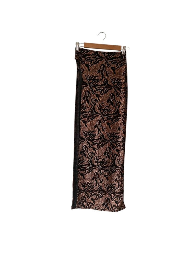 Murci Size 8 Sparkly Bronze & Black Full Side Slit Maxi Skirt