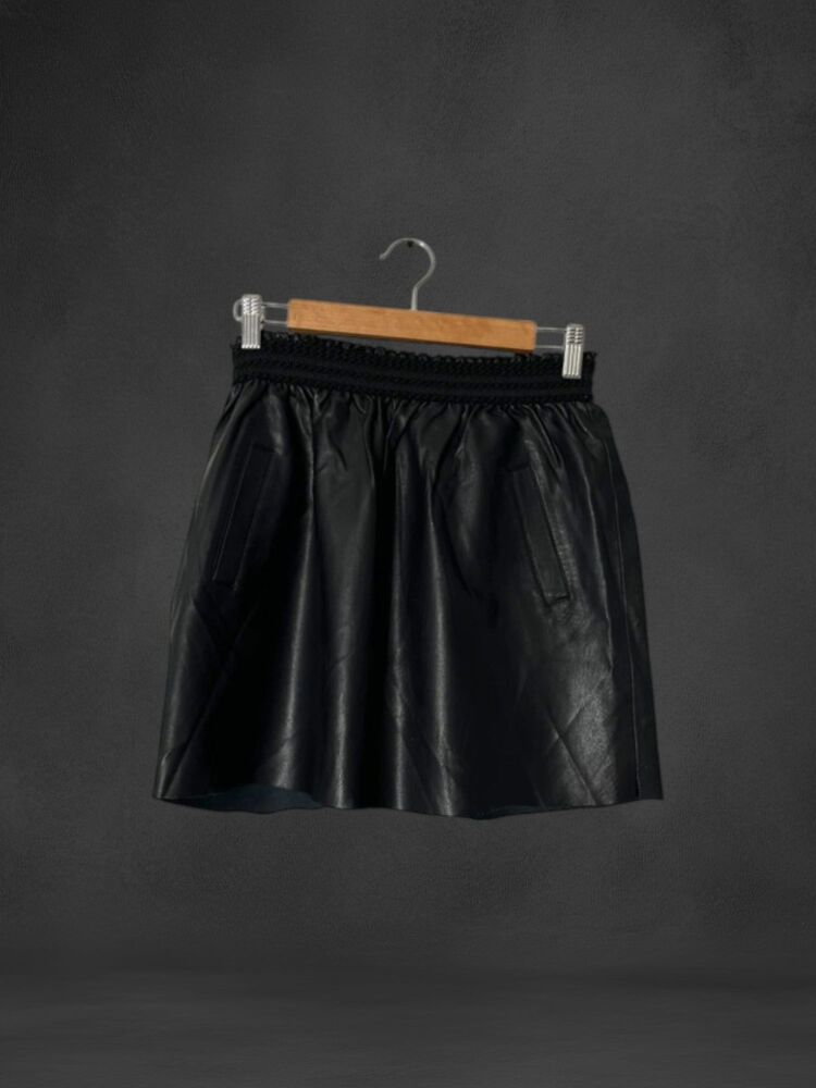 Zara Size S Black Faux Leather Skirt With Pockets