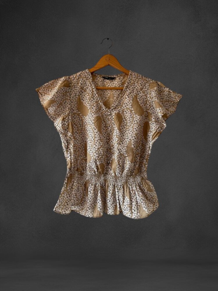 M&S Collection Size 12 Beige & White Ditsy Floral Print Top