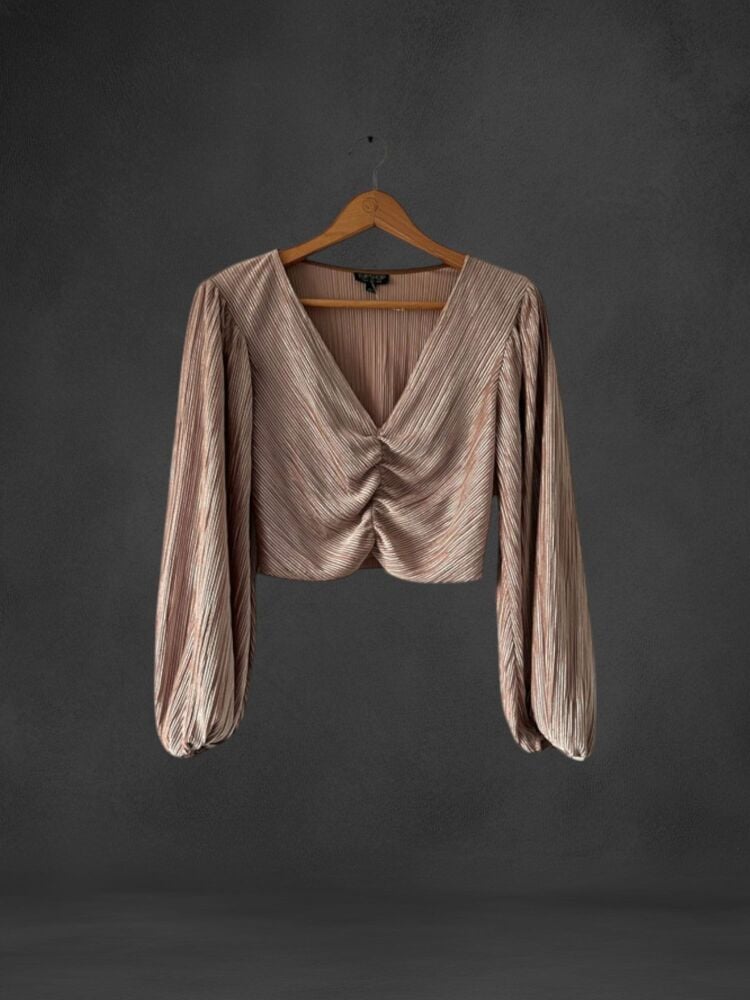 Topshop Size 6 Gold Velour Feel Cropped Long Sleeve Top