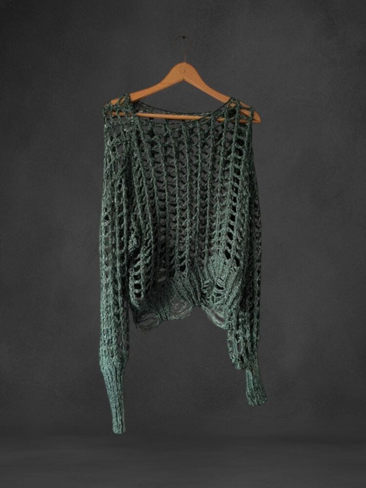 One Size (will fit upto size 14)  Dark Green Open Knit Jumper