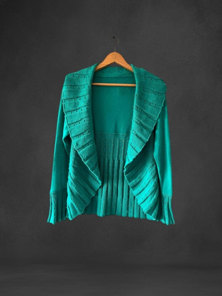 Size 12 Green Open Front Wool Blend Long Sleeve Cardigan