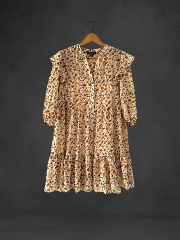 Primark size 10 beige floral print 3/4 sleeve smock dress