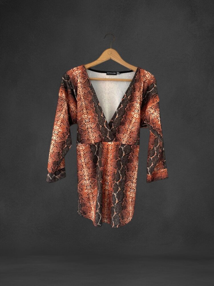 PRETTYLITTLETHING size 16 burnt orange snake print top