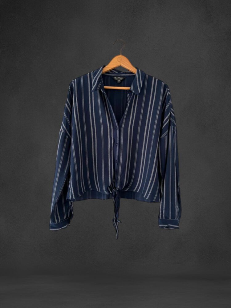Miss Selfridge size 14 blue stripe crop blouse