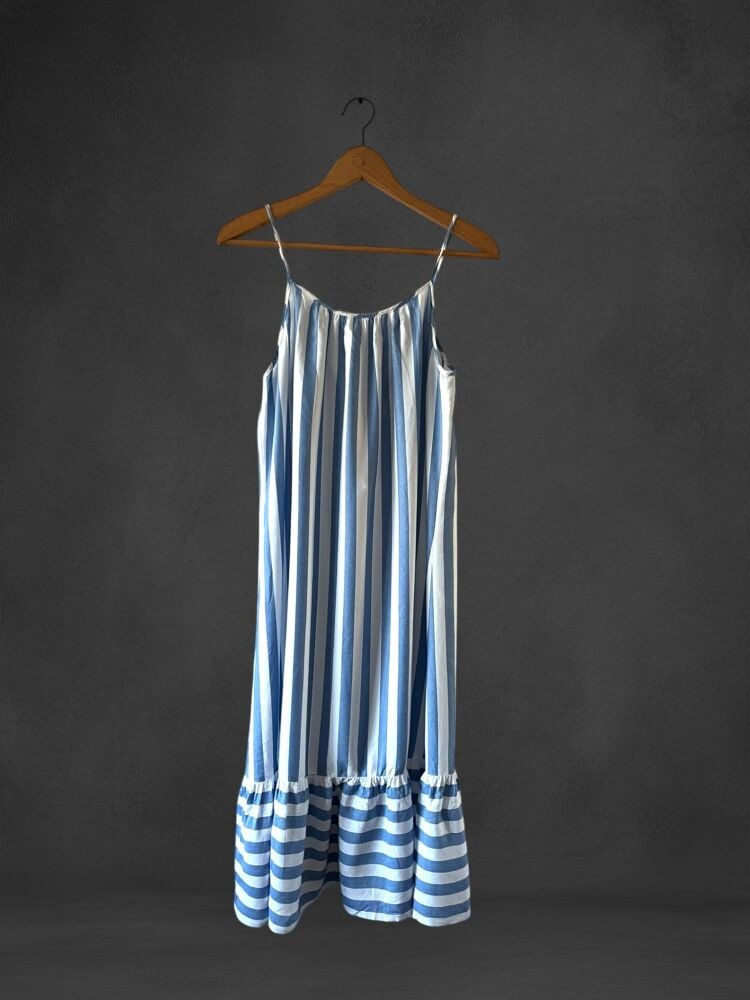 Roman Size M Light Blue & White Stripe Strappy Midi Dress