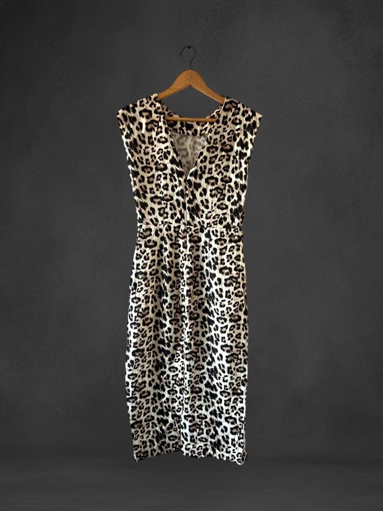 Zara Size M Linen Blend Sleeveless Animal Print Midi Dress