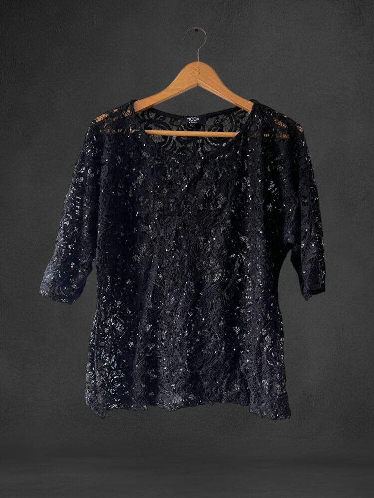 Moda At George Size 16 Black Lace Short Sleeve Top