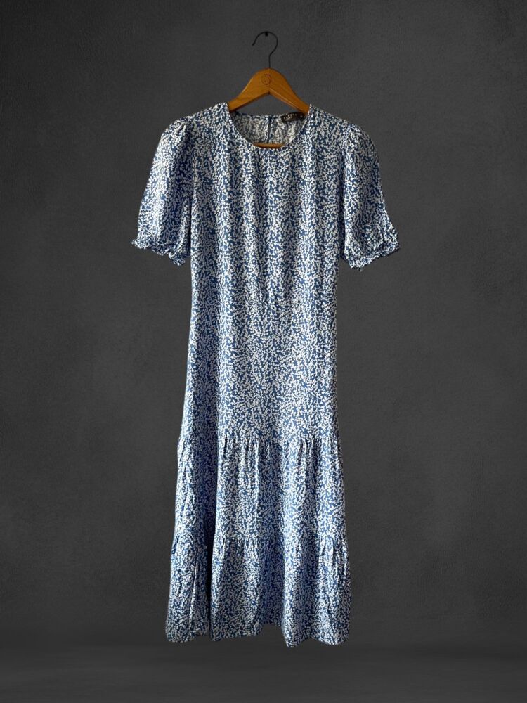 Papaya Size 12 Light Blue & White Short Sleeve Midi Dress