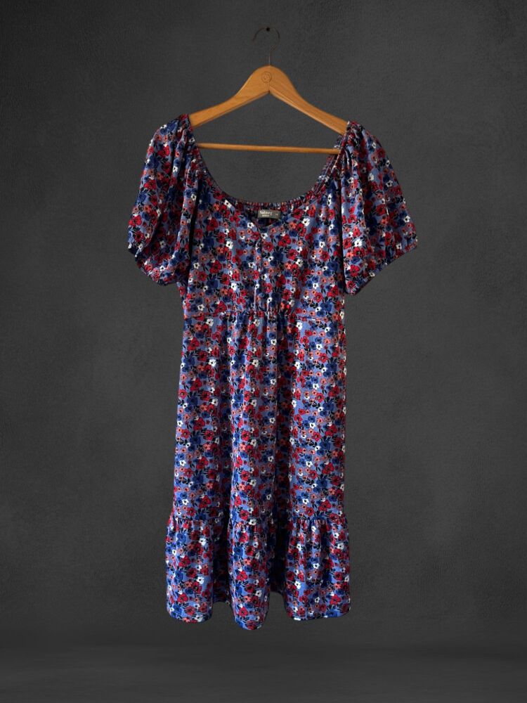 Nutmeg Size 14 Blue & Red Floral Print Sleeveless Dress