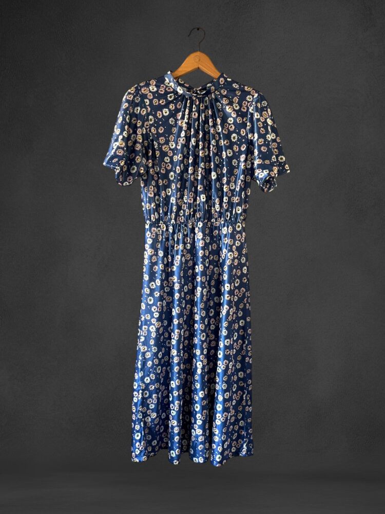 Asos Design Size 10 Satin Feel Blue Daisy Print Midi Dress