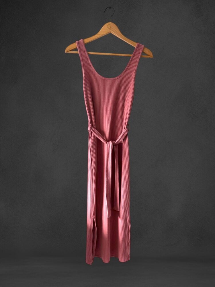 Miss Selfridge Size 14 Dusky Pink Sleeveless Ribbed Midi Dress