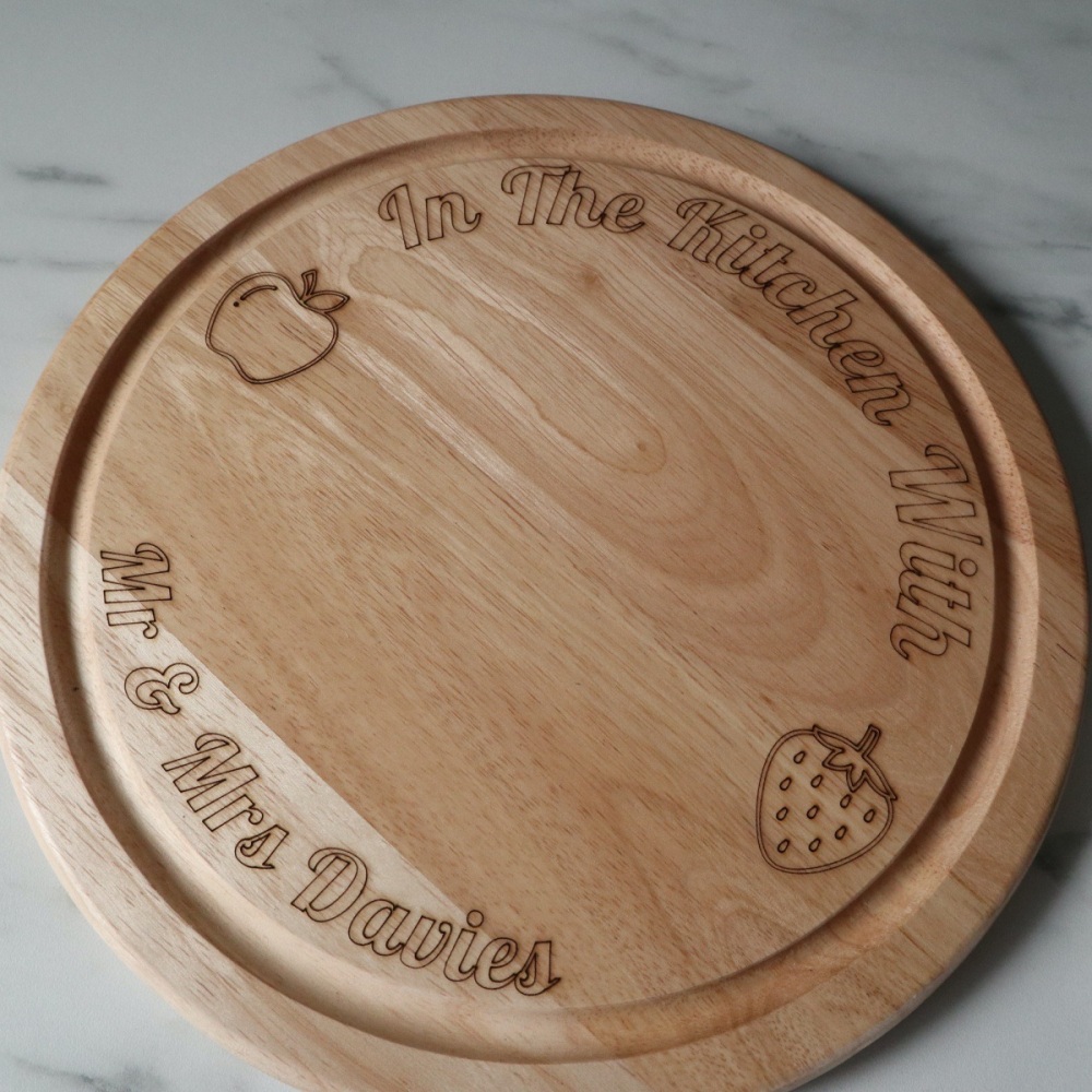 Personalised Round Pine Chopping Board, In The Kitchen With