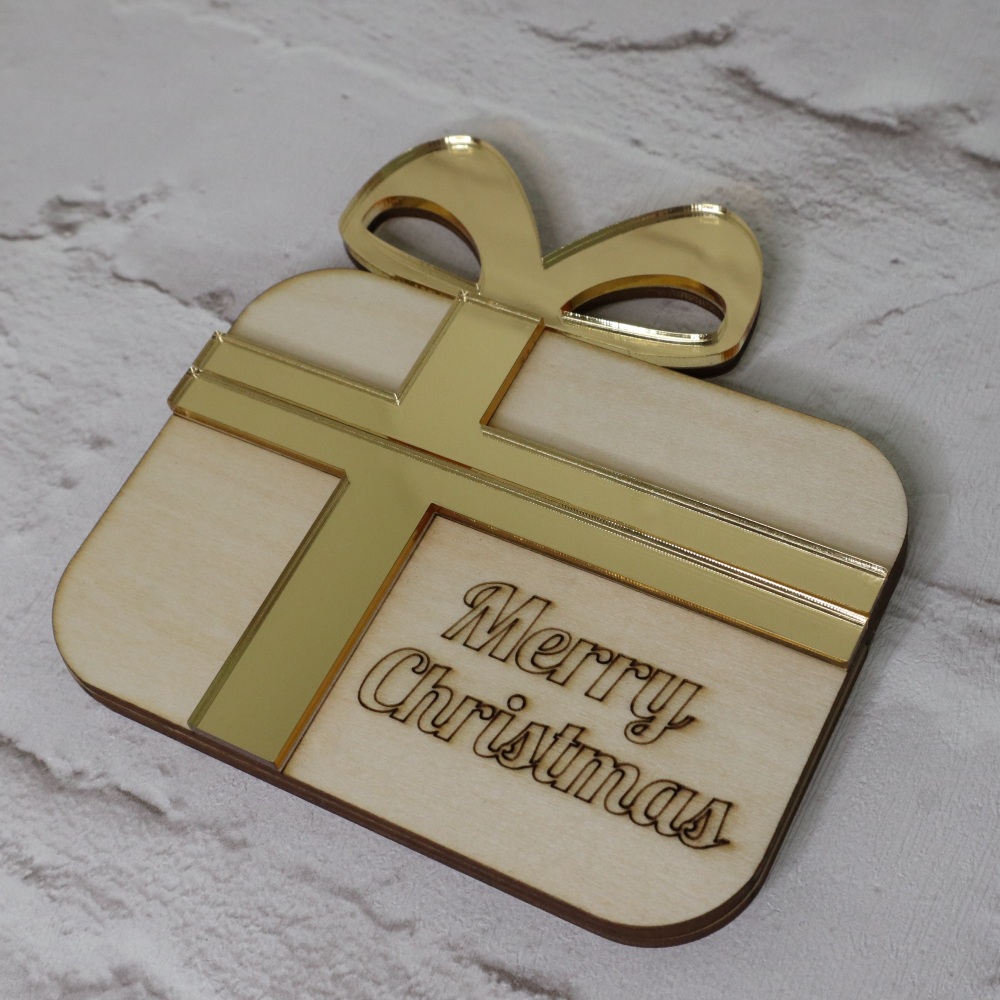 Gold Mirrored Christmas Gift Card Holder "Merry Christmas"