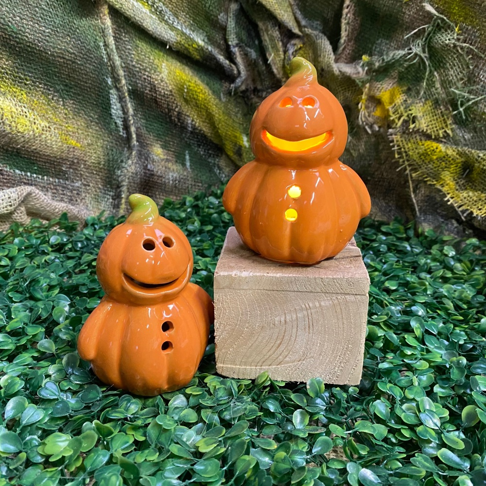 Light-Up Ceramic Pumpkin Person