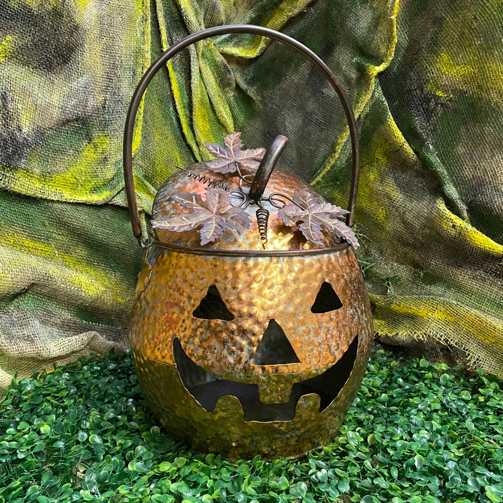 MEDIUM Copper Effect Pumpkin Lantern