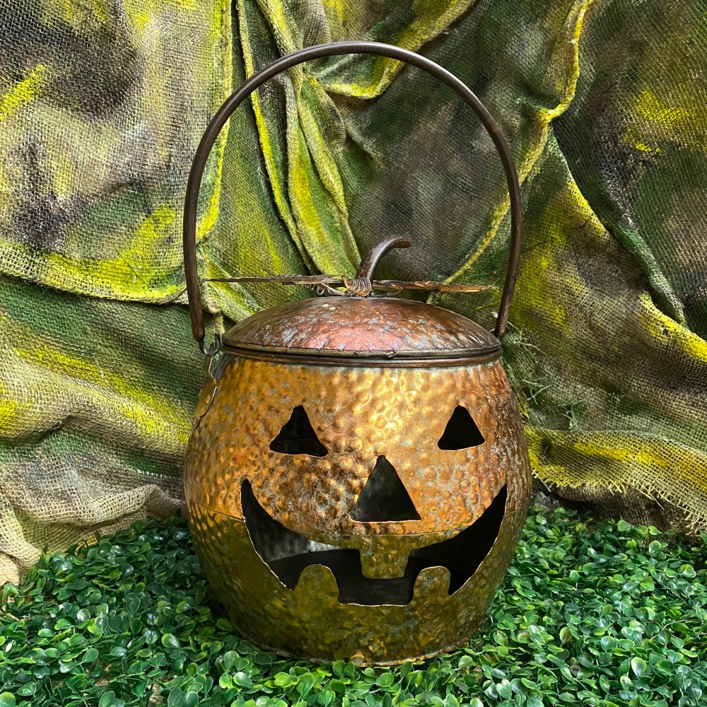 MEDIUM Copper Effect Pumpkin Lantern