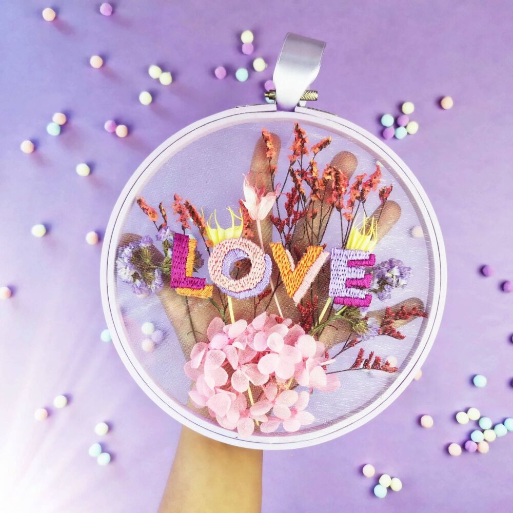 Floral ‘Love’ Embroidery Kit with Real Dried Forever Flowers