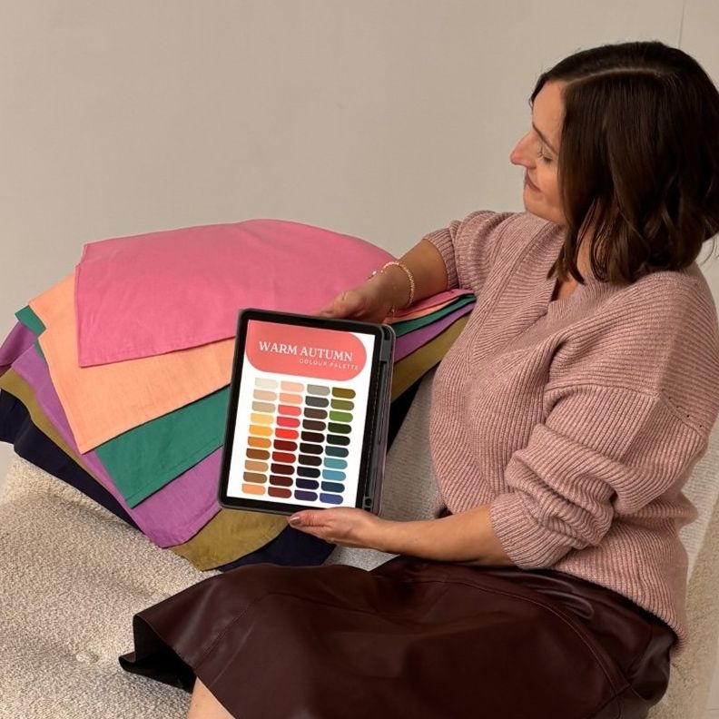 Colour analysis palette shown on an ip-pad with colour analysis drapes behind