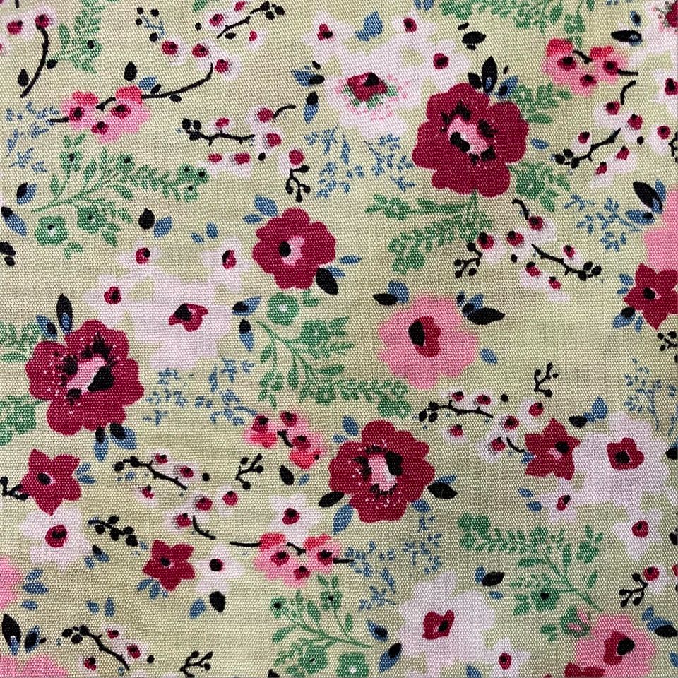 100% Cotton from John Louden - Pink Meadow on Mint, per fat quarter