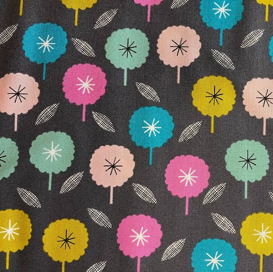 100% Cotton from Dashwood Studios - Confetti - Floral on Charcoal, per fat quarter