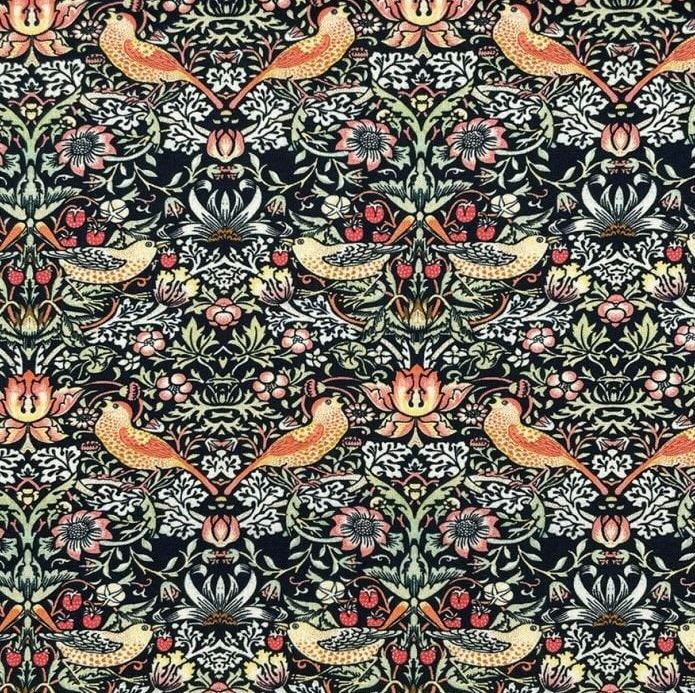 100% Cotton from Craft Cotton Co, William Morris - Strawberry Thief - Ebony, per half metre