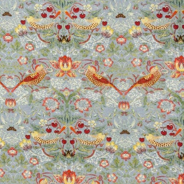 100% Cotton from Craft Cotton Co, William Morris - Strawberry Thief - Silver, per half metre