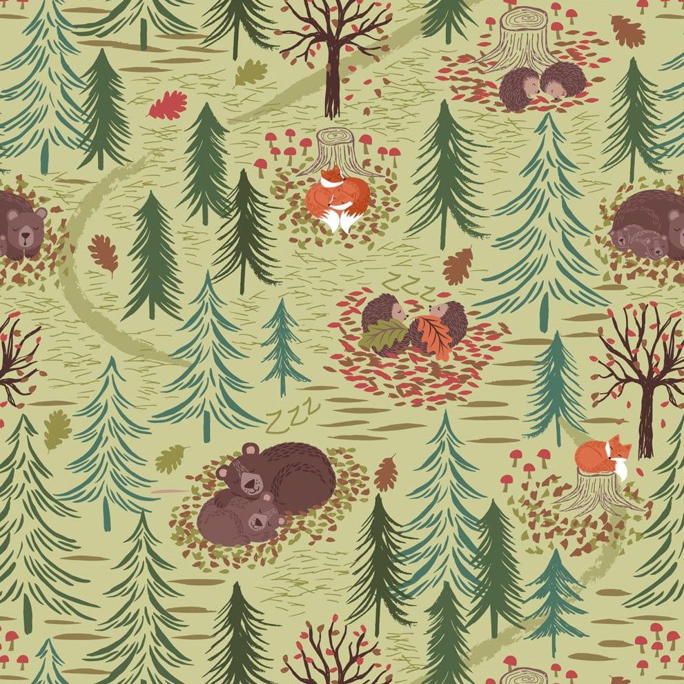 100% Cotton from Lewis & Irene - A Winters Nap - A Winters Nap on Green, per fat quarter