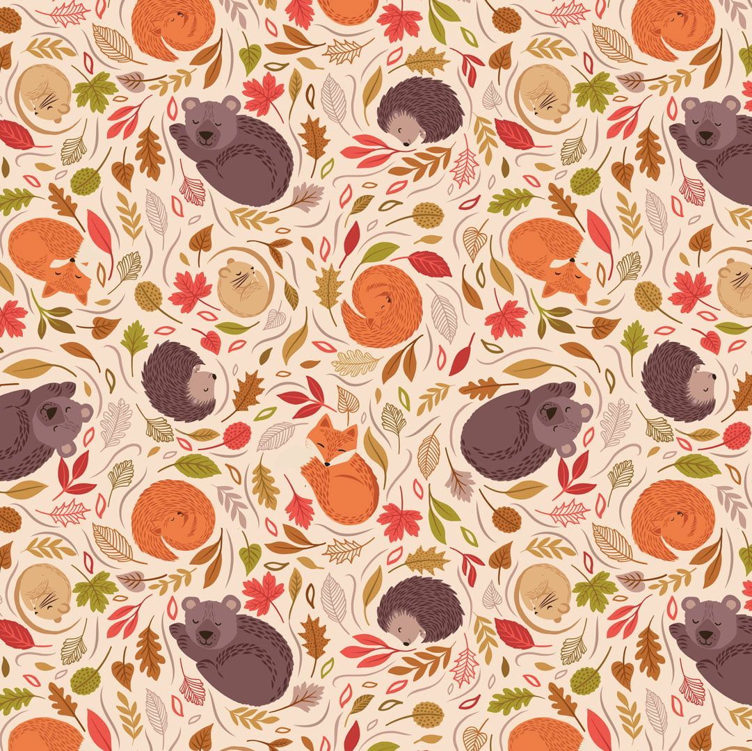 100% Cotton from Lewis & Irene - A Winters Nap - Sleepy Friends on Dark Cream, per fat quarter