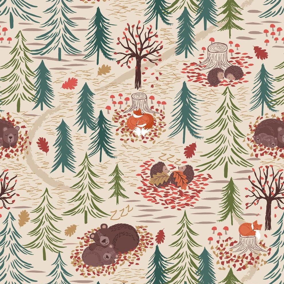 100% Cotton from Lewis & Irene - A Winters Nap - A Winters Nap on Cream, per fat quarter