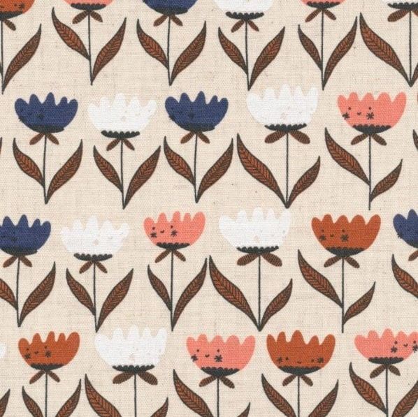 Cloud 9 - 70% Organic - Cotton/ 30% linen - Plant Peeps - Flower Friends, 224901,  58" wide - price per half metre