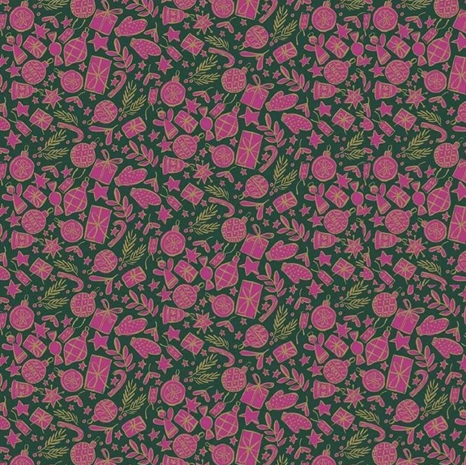 100% Cotton from Liberty of London - Seasons Greetings, with metallic detailing,  (5664y), per fat quarter