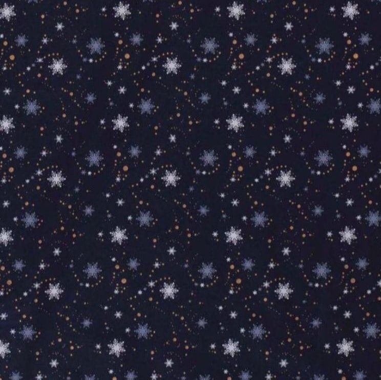100% Cotton from Stitch It - Festive Blue - Snowflake on Navy, per quarter piece