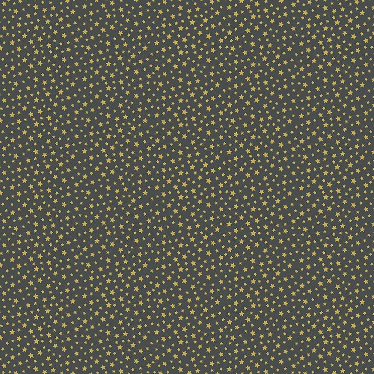 100% Cotton from Makower UK - Stars on Charcoal (with gold metallic detailing), per fat quarter