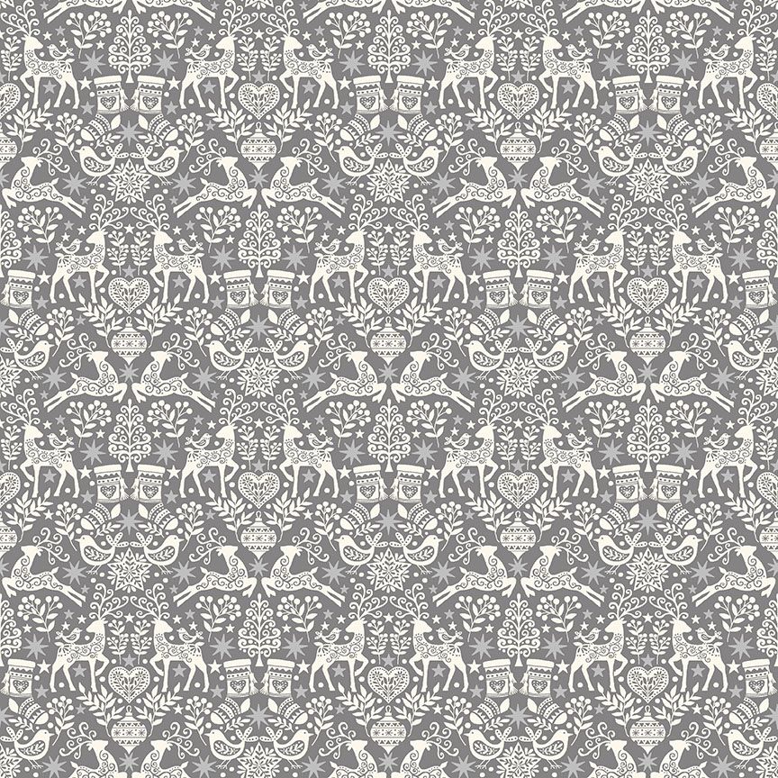 100% Cotton from Makower UK - Folk on Grey, per fat quarter