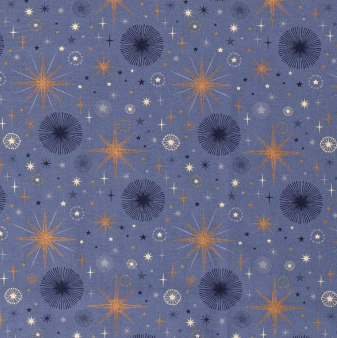 100% Cotton from Stitch It - Festive Blue - Main on Indigo, per quarter piece